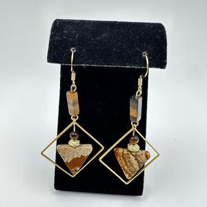 NWOT Geometric shape Tigers Eye and Picture Jasper stone dangle earrings in 925!